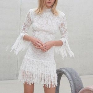 Alexis Sonia White Lace Fringe Dress M